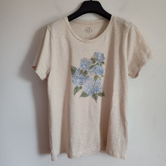 Ladies SZ L J Crew Factory Tan Hydrangea Graphic T-Shirt - Picture 1 of 4
